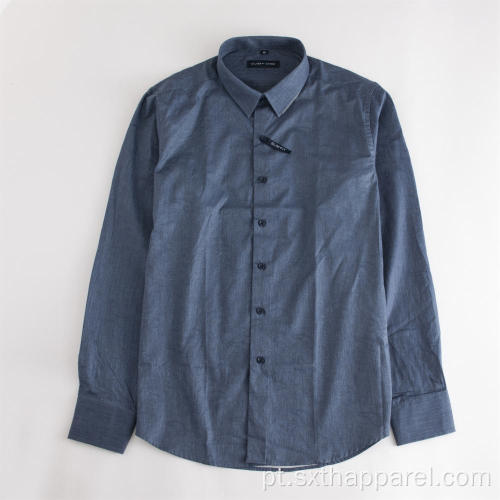 Camisa formal masculina de manga comprida azul escuro